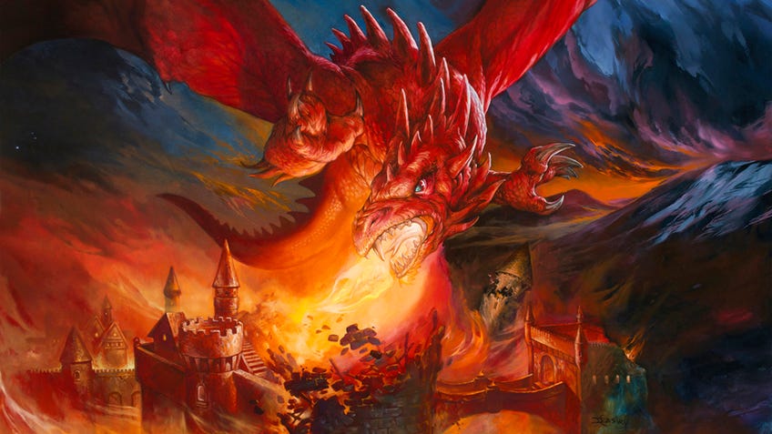 An iconic red dragon as painted by Jeff Easley