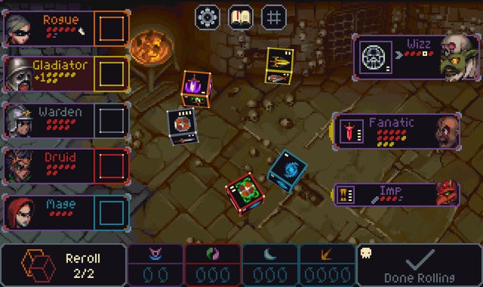Battling monsters and rolling dice in a Slice & Dice screenshot.
