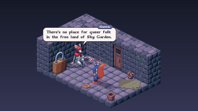 A squirrel talks to a rat in prison in Small Saga