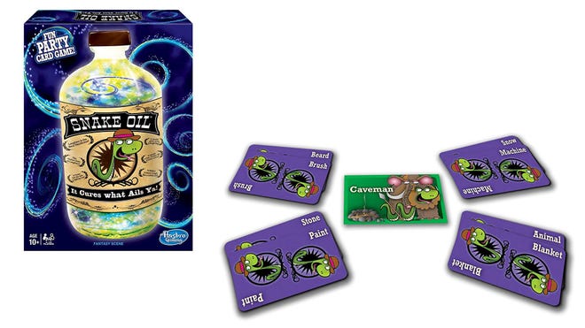 Snake Oil family board game box and cards
