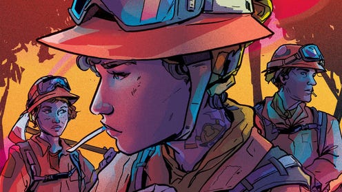 Dark Spaces: Wildfire cropped cover featuring firefighters