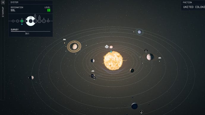 Starfield screenshot showing the Sol System
