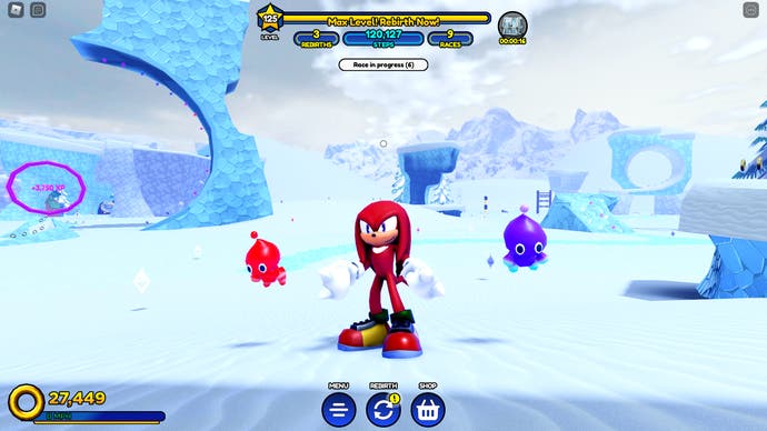 Sonic Speed Simulator review - Knuckles standing facing the camera in an icy level.