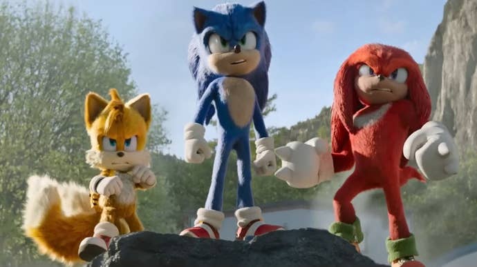 Sonic, Knuckles, and Tails standing side by side in Sonic the hedgehog 2 (film)