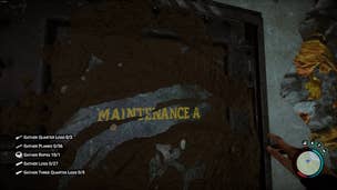 Sons of the forest bunker locations: A large metal hatch takes up the center of the photo, with the words Maintenance A painted in yellow on the front