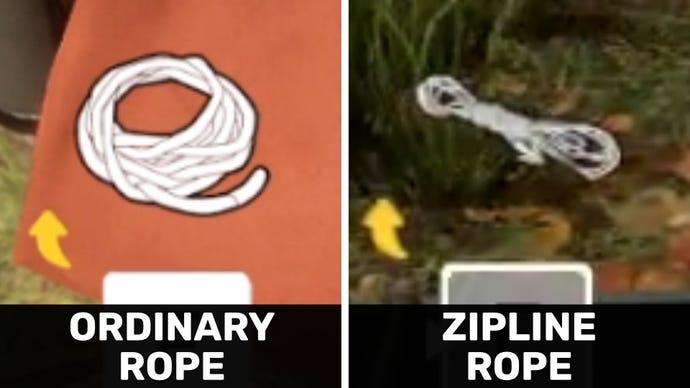 The two different Rope icons in Sons Of The Forest. Left: Ordinary Rope. Right: Zipline Rope.
