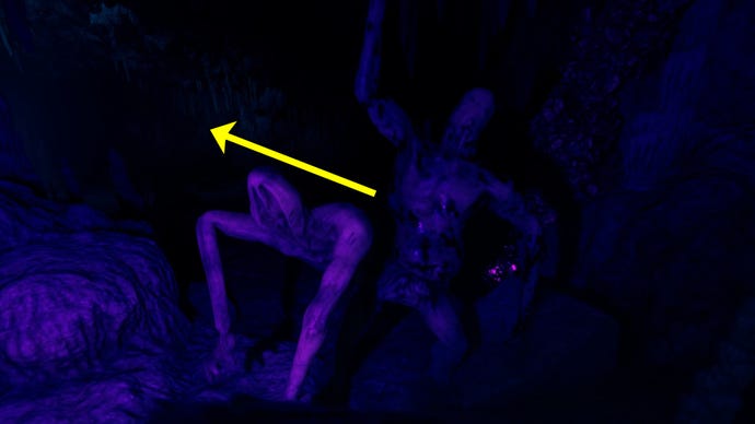 A Twin enemy in Sons Of The Forest attacks the player in a cave.