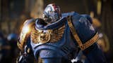 A screenshot from Warhammer 40,000: Space Marine 2, showing an imposing armoured space marine surveying their surroundings.