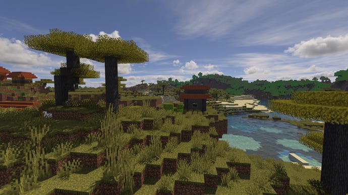 A savanna biome in Minecraft.