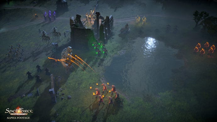 A misty, night time battle in SpellForce: Conquest Of Eo