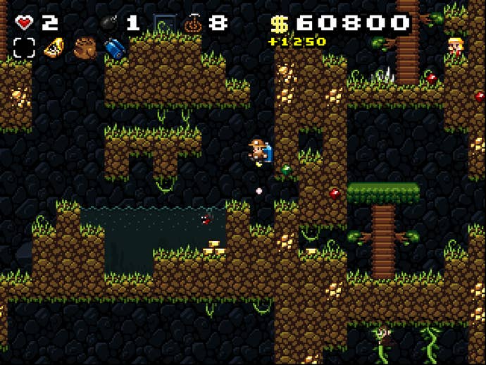 A player manoeuvres a procedurally generated level in Spelunky Classic
