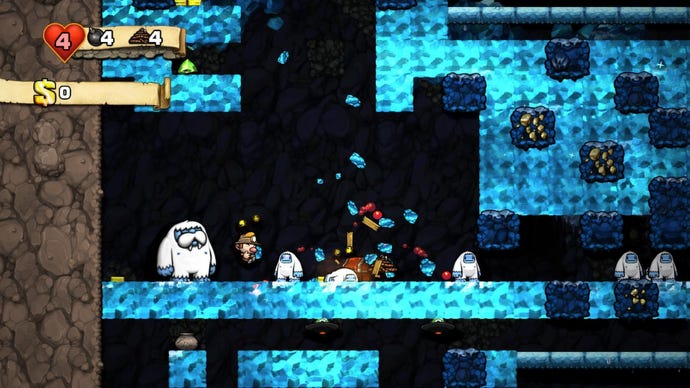 Guy spelunky يتنقل عبر كهوف الجليد