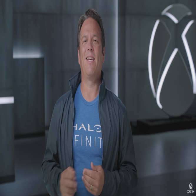 Wide Phil Spencer walking after the announcement of the Bethesda