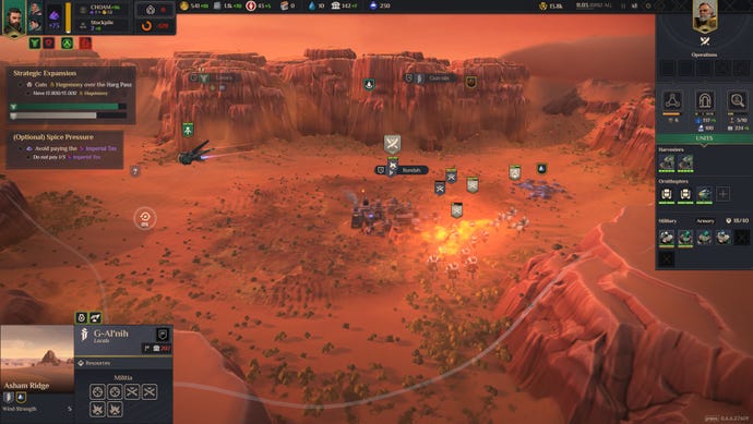 A desert battle scene in Dune: Spice Wars