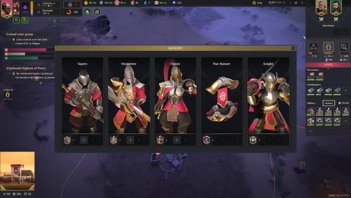 The armory menu showing different unit types in Dune: Spice Wars