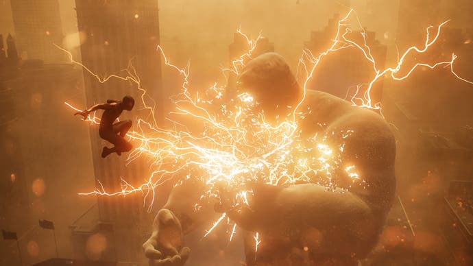 Spider-Man 2 Meilen kämpft gegen Sandman mit Venom Punch