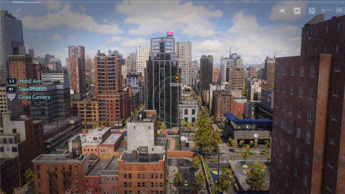 Spider-Man 2 Fotografie-Gadget-Bildschirm zum Aufnehmen eines Fotos