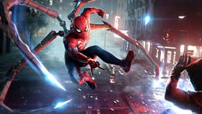 Spider-Man with robo-arms leaps towards an enemy on a darkened night.