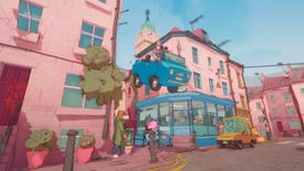 A car launching between buildings in a Spy-O-Rama screenshot.