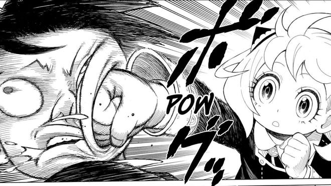 Manga panel of Anya punching