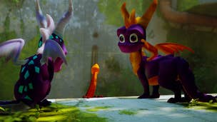 Spyro takes place of Stray's protagonist with a mod, and stands beside a fellow dragon.