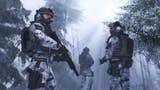 Call of Duty: Modern Warfare 3 screenshot showing soldiers in full camo winter gear armed with guns as they make their way through a snowy forest
