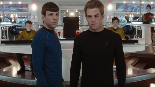 Spock and Kirk on the Enterprise bridge