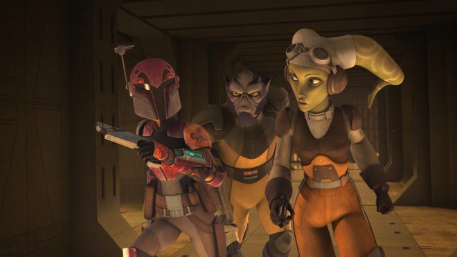 star wars rebels - sabine wren, zeb orrelios, and hera syndulla