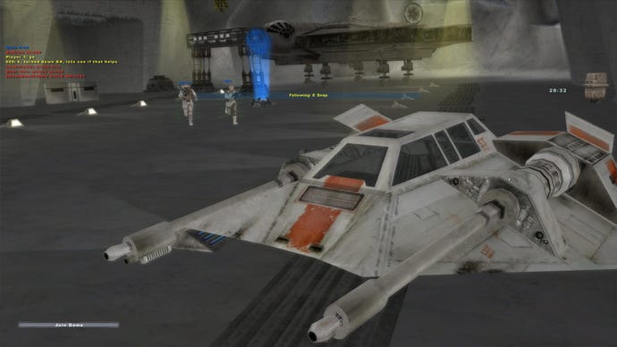Two Rebels run toward a Snow Speeder in 2005's Star Wars Battlefront 2.