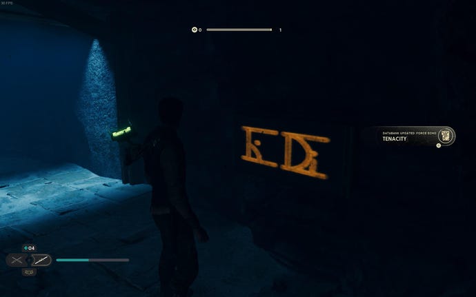 Cal approaches and picks up a collectible item on Koboh in Jedi: Survivor.