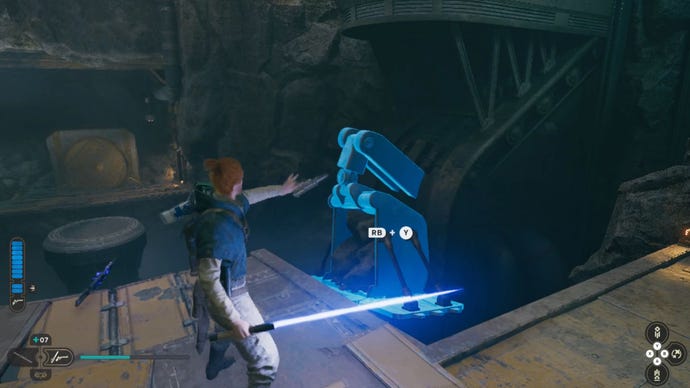 The Star Wars Jedi: Survivor Chamber of Fortitude run wall apparatus near the chamber entrance.