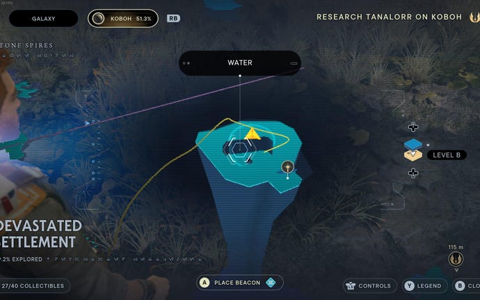 Part of the map of Koboh in Jedi: Survivor.