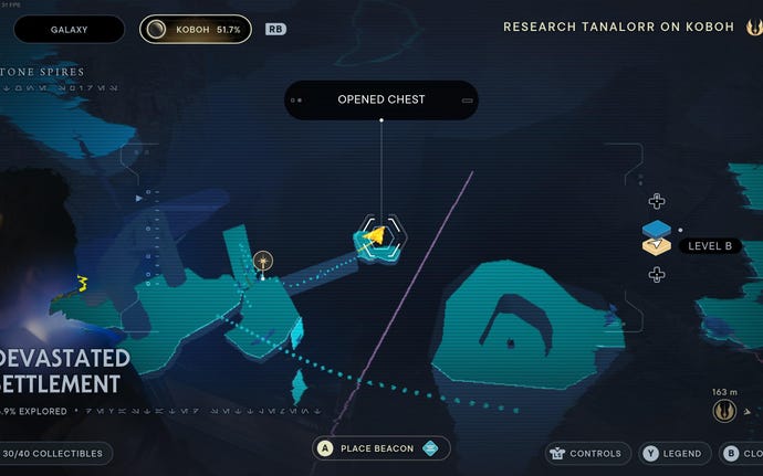 Part of the map of Koboh in Jedi: Survivor.