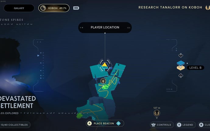 Part of the map of Koboh in Jedi: Survivor.
