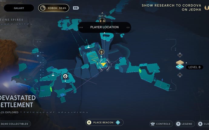 Part of the map of Koboh in Jedi: Survivor.