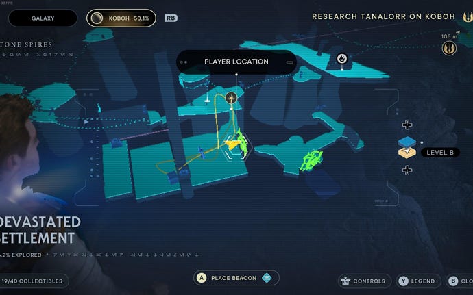 Part of the map of Koboh in Jedi: Survivor.