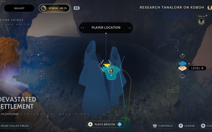 Part of the map of Koboh in Jedi: Survivor.