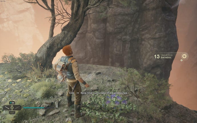 Cal picks up a Datadisc from the Devastated Settlement on Koboh in Jedi: Survivor.