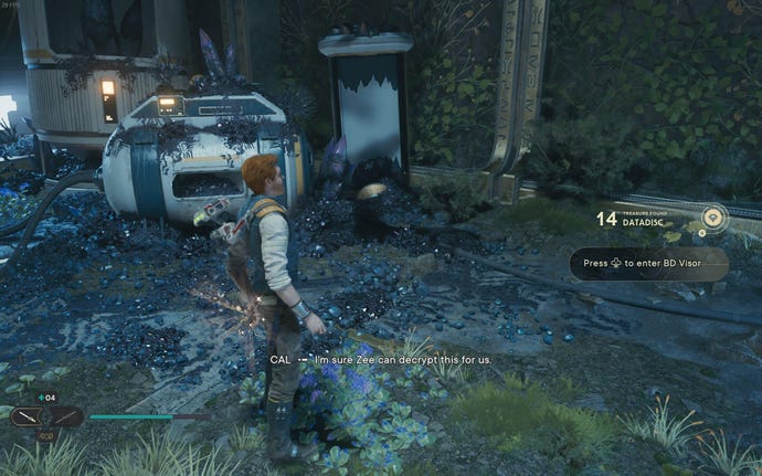 Cal picks up a Datadisc from the Devastated Settlement on Koboh in Jedi: Survivor.