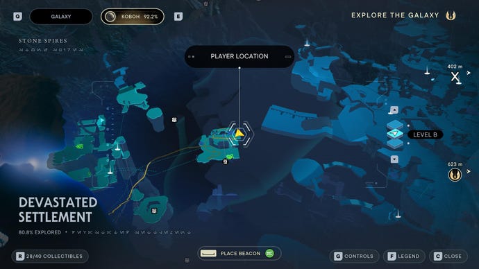 Part of the map of Koboh in Jedi: Survivor.