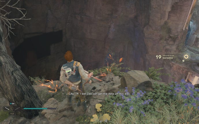 Cal picks up a Datadisc from the Devastated Settlement on Koboh in Jedi: Survivor.