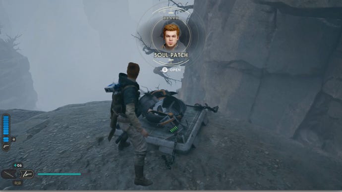 Cal approaches and picks up a collectible item on Koboh in Jedi: Survivor.