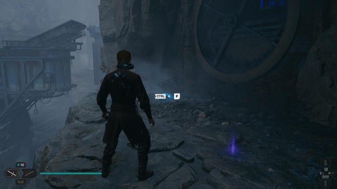 Cal approaches and picks up a collectible item on Koboh in Jedi: Survivor.