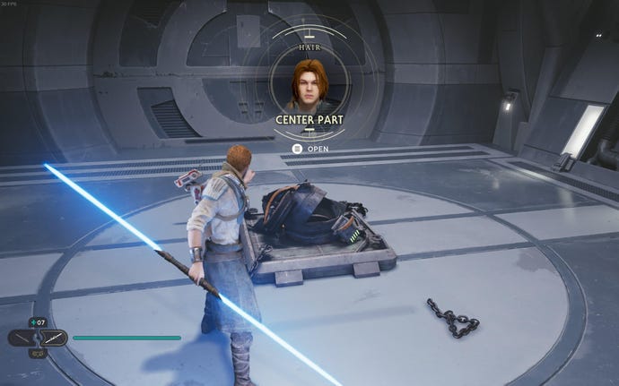 Cal approaches and picks up a collectible on Koboh in Jedi: Survivor.