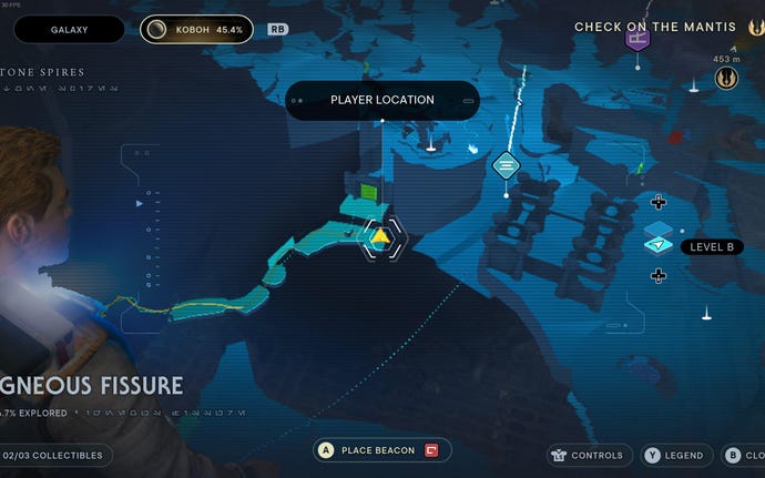 Part of the map of Koboh in Jedi: Survivor.