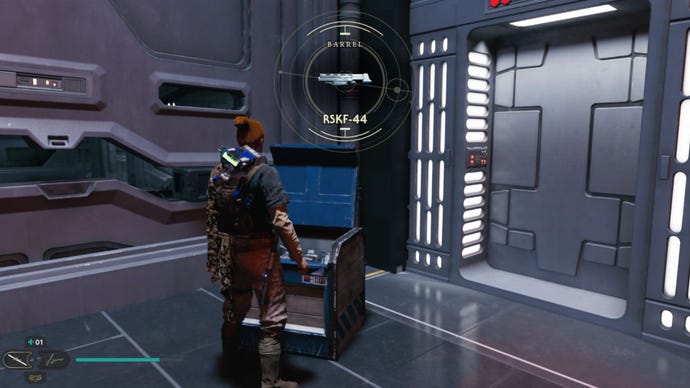 Cal approaches and picks up a collectible item on Koboh in Jedi: Survivor.