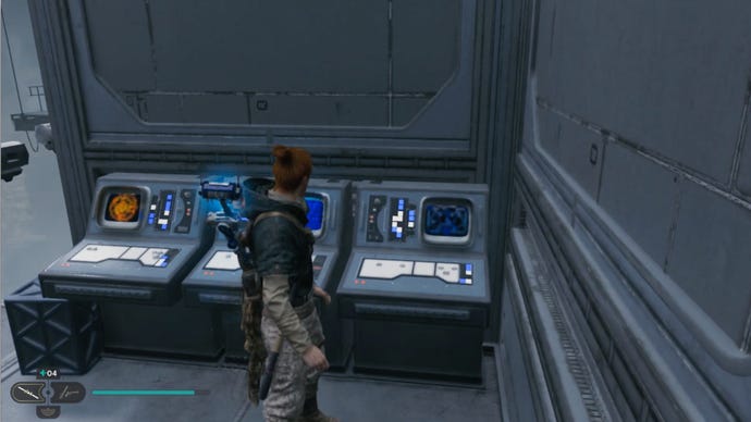 Cal approaches and picks up a collectible item on Koboh in Jedi: Survivor.