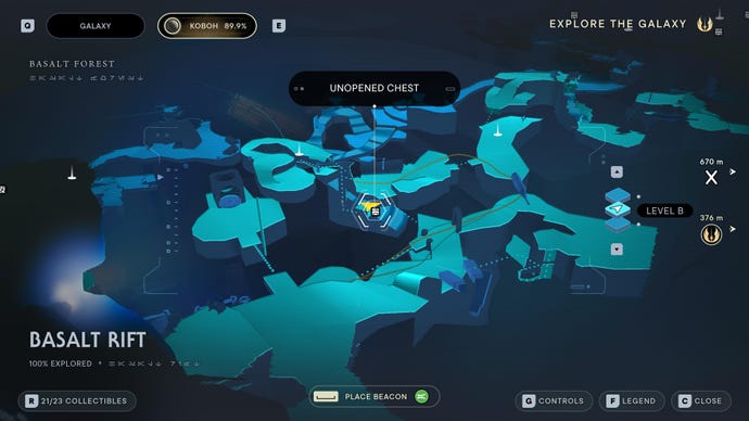 Part of the map of Koboh in Jedi: Survivor.