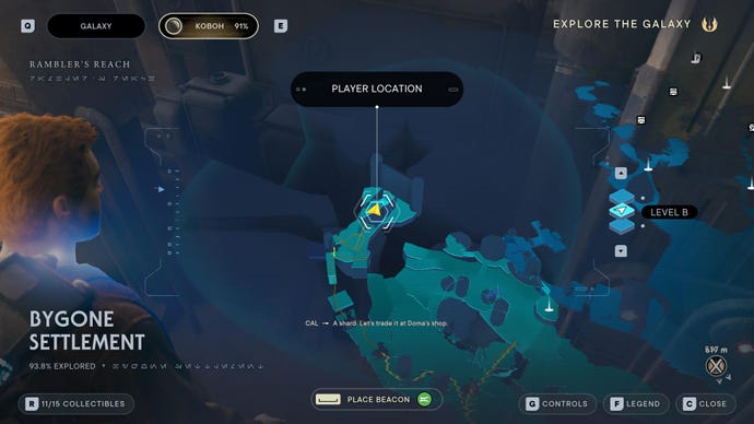 Part of the map of Koboh in Jedi: Survivor.