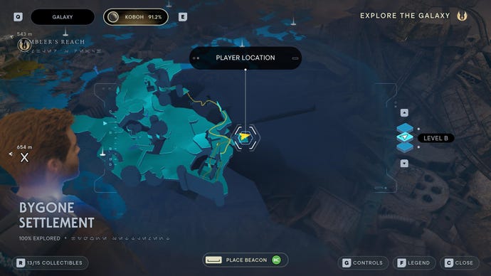Part of the map of Koboh in Jedi: Survivor.